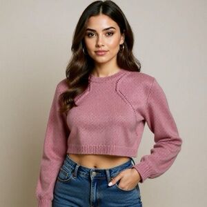 MNG Pink Knit Sweater Womens Size XL Crop Polyester Wool Blend